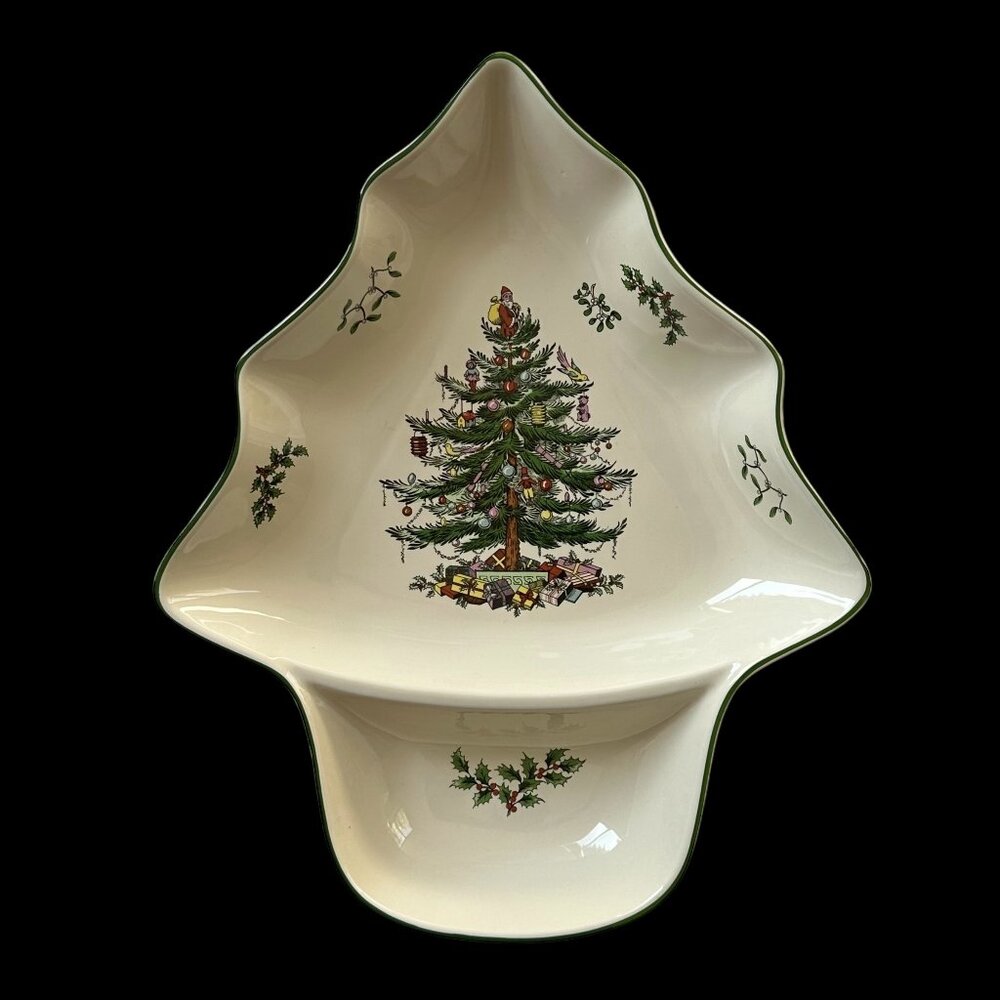 Spode Tree Dip Dish Christmas 12” Porcelain Holiday Serveware Since 1938 Holly